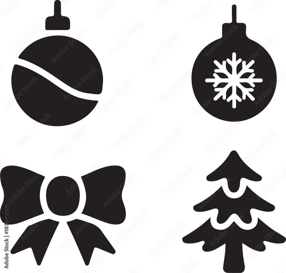 Fototapeta premium Set of four black Christmas icons in silhouette style