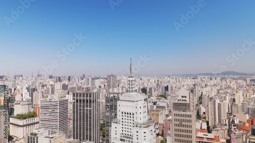 aerial view of Mercadao in downtown Sao Paulo with the state flag at the top of the building 