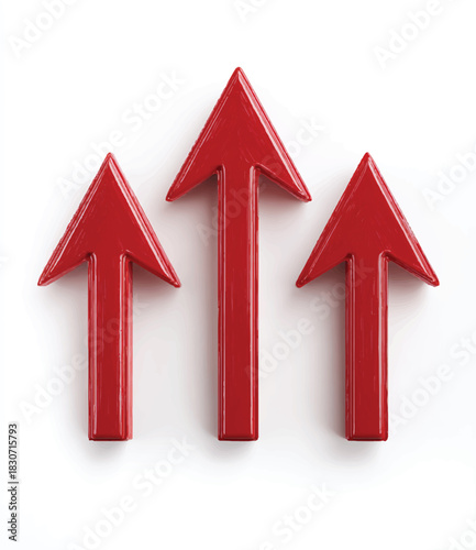 Three red arrows pointing upwards on a white background graphic resource