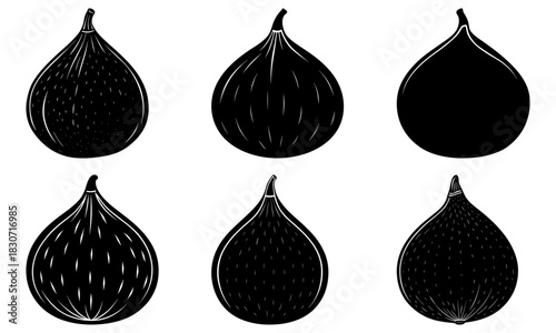Elegant fig fruit set for healthy eating designs, vibrant food illustrations, modern culinary themes, and vegetarian promotions. Fresh, black and white.