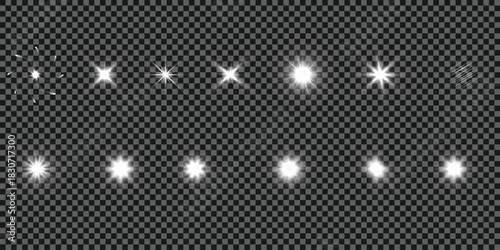Bright Lens Flare Starburst Light Effects on Transparent Background