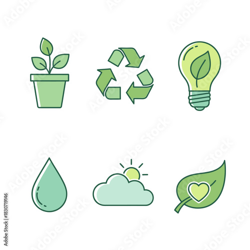 Sustainability icons portraying environmental conservation and ecological awareness themes