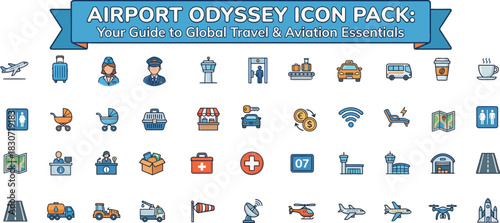 Airport & Aviation Icon Pack – 40+ Travel, Terminal, Airline & Passenger Vector Set