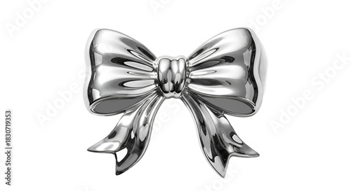 Sleek Silver Bow Ornament Reflecting Light on a Gradient Background