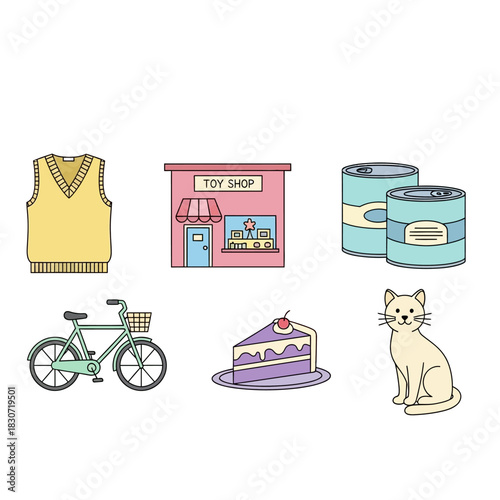 Charming hand drawn whimsical illustration showcasing everyday objects and playful elements in a