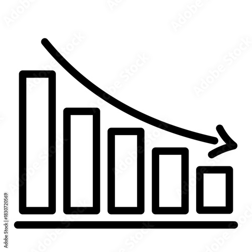 Outline vector icon of a declining bar chart showing negative trend.
