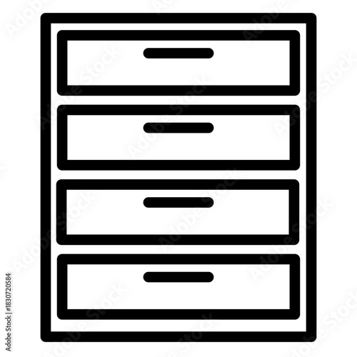Outline vector icon of a multi-drawer filing cabinet for storage.