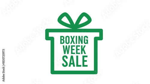 Vector illustration of green icon of a gift box with a ribbon bow containing the text boxing week sale
