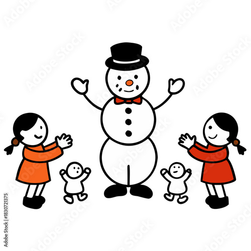 happy snowman and girl