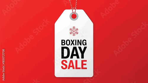 Vector illustration of boxing day sale tag with snowflake icon on vibrant red background for holiday shopping promotion and discount announcement graphic design element