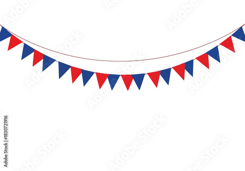 Vector illustration of red and blue triangle pennant banner garland decoration for celebration or party