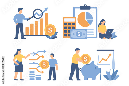 Business people analyzing financial growth charts and managing savings plans