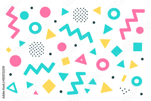 Bright retro 80s style colorful abstract geometric shapes pattern background