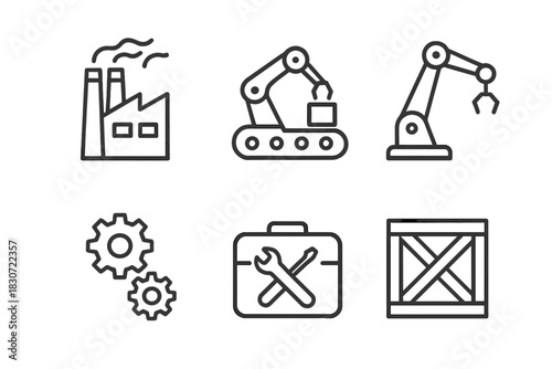 Symbols representing industrial production, automation, and mechanical engineering