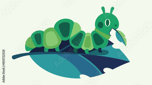 Cheerful Caterpillar Munching on a Leaf Illustration for Children's Books