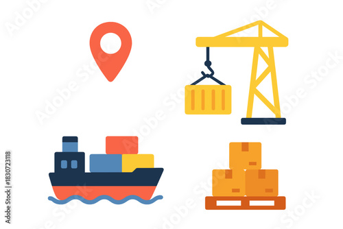 Global shipping, cargo transportation, logistics, and delivery symbols