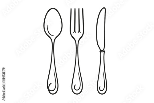 Simple classic cutlery set outline featuring a spoon, fork, and knife