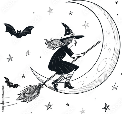 witch flying on broom