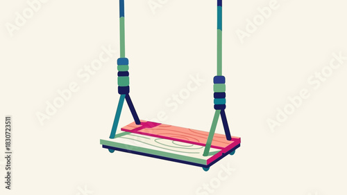 Minimalist illustration of a colorful empty swing against a plain background, evoking feelings of childhood memories and nostalgia