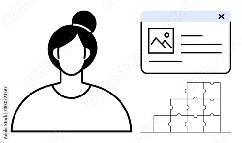 Identity verification concept. Identity features ed by an anonymous user profile, a digital card interface, and puzzle icons. Identity management aids security and personalization systems. Useful