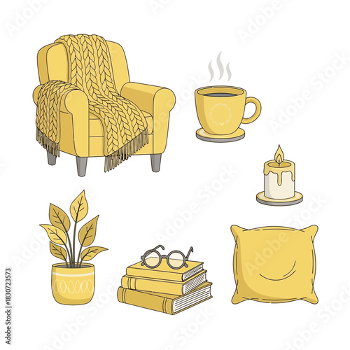 Cozy domestic scene featuring a yellow armchair and comforting elements creating warm feelings