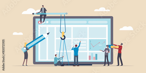 Teamwork and collaboration building a business strategy on a large screen