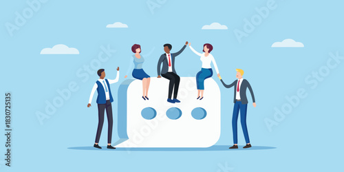 Diverse business team collaborating on a chat bubble concept