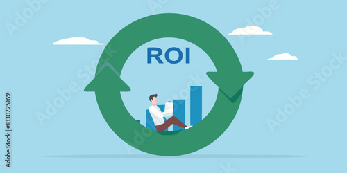 Business cycle of return on investment with growth chart and businessman