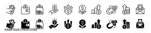 Profit icon set. Money savings and increase symbol. Vector illustration.