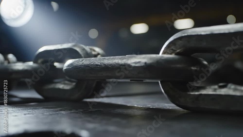Industrial-Grade Chain Links: A Detailed Macro Shot Under Dramatic Lighting Conditions
