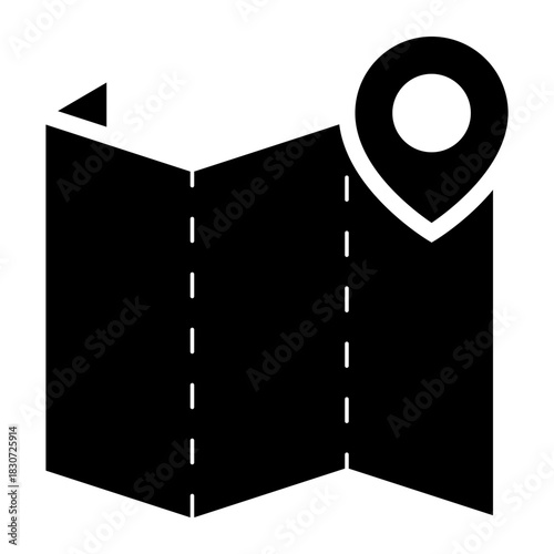 folded map with pin location glyph icon