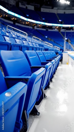 Empty Blue Seats in Hockey Arena Before Game