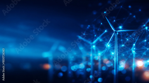 Advanced wind energy infrastructure with technology elements creates futuristic atmosphere