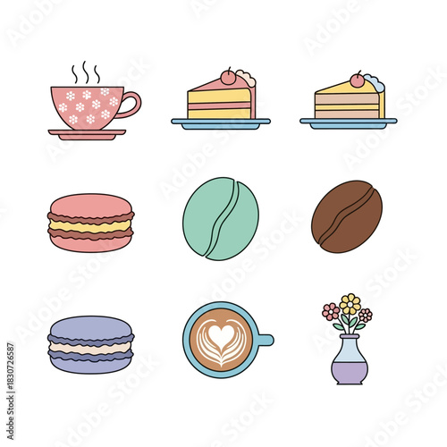 Delightful pastel-themed food and beverage illustrations portraying a comforting and cheerful vibe