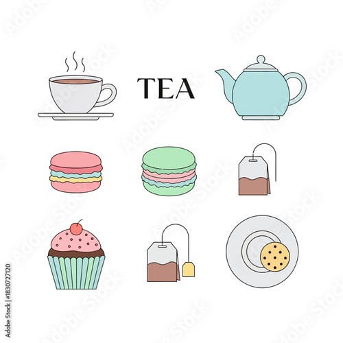 A delightful afternoon tea illustration featuring tea essentials and sweet treats aesthetic design