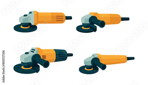 Bulgarian tool flat vector illustration. Power tools set