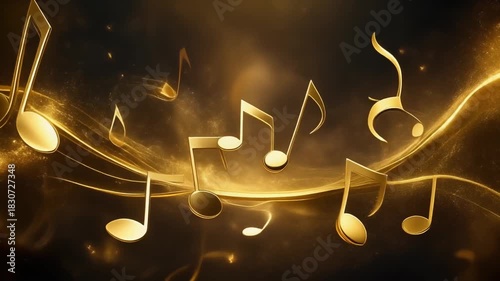Elegant Golden Music Notes Flowing Abstract Harmony