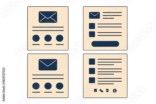 Collection of abstract email and list UI components for modern web and app development