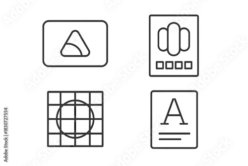 Essential line icons representing graphic design tools and digital media settings