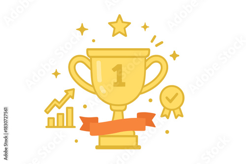 Golden trophy cup with star and ribbon symbolizing success achievement and first place award