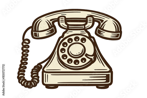 Vintage rotary telephone with coiled cord and classic dial pad in retro style