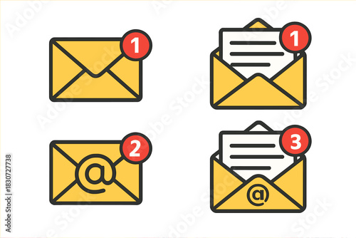 Yellow envelope icons showing new message alerts and unread mail notification badges