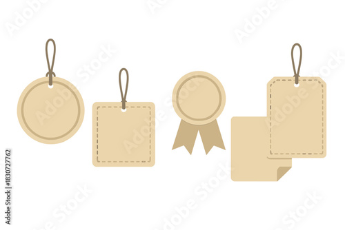 Set of blank beige vintage style tags, labels, and award ribbon designs