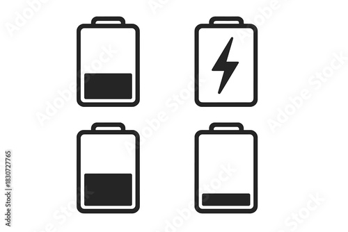Battery level indicator icons showing low, medium, and charging power status