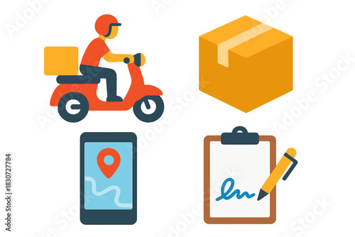 Essential icons for modern delivery service logistics and online shopping fulfillment