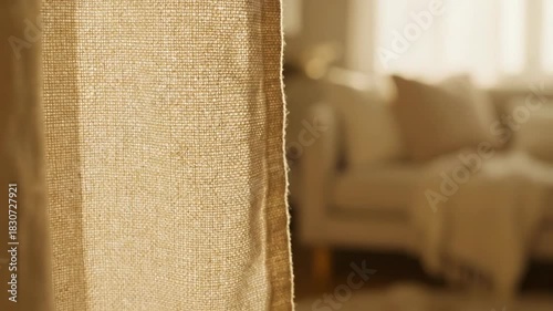 Inviting Interior Ambience Featuring Linen Curtain and a Cozy Couch Interior Design Scene