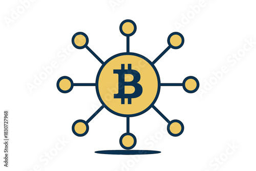 Cryptocurrency concept with decentralized network structure and connected nodes in a radial pattern
