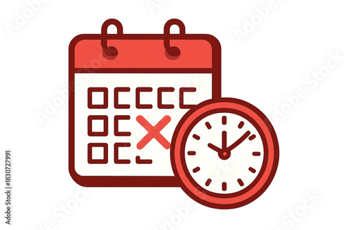Time management concept with calendar page, cancellation mark, and analog clock