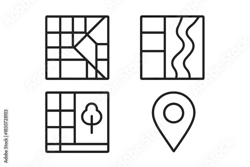 Outline icons collection for geographic maps and navigation markers