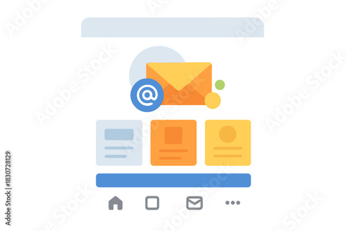 Mobile app screen concept with email notification and abstract content layout